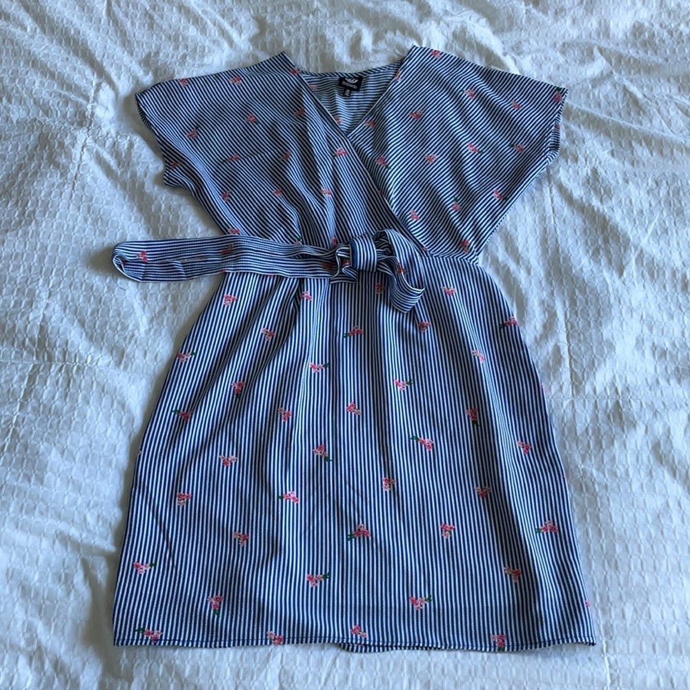 Bobeau Striped Dress with Flowers
